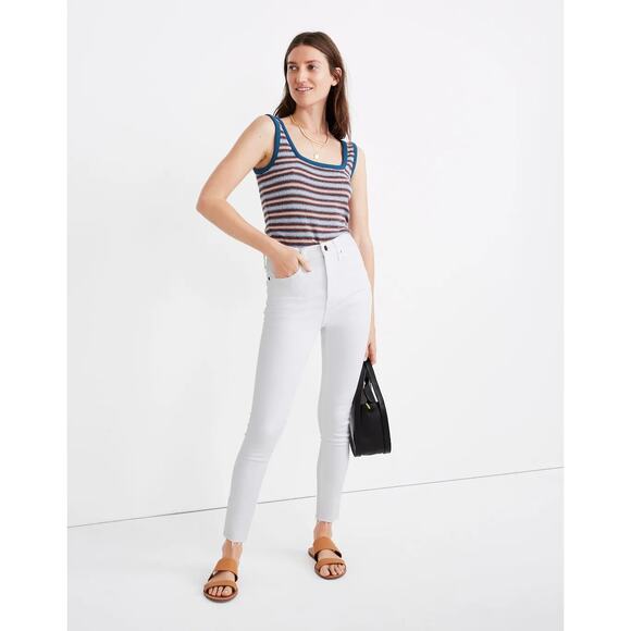 Madewell 11 Inch High Rise Skinny Jeans in Pure White Raw Hem